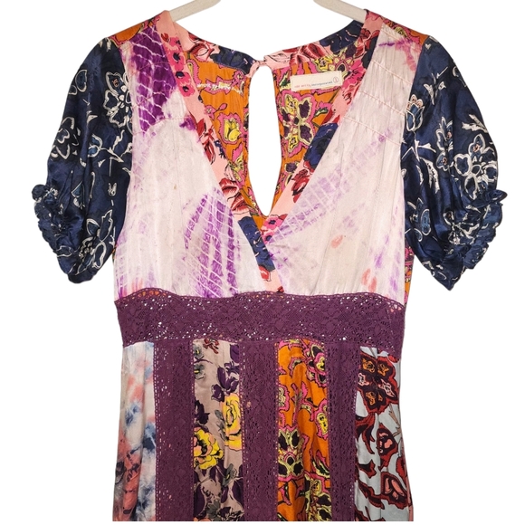 Odd Molly Silk Patchwork Midi Dress | Size Small - Picture 2 of 13